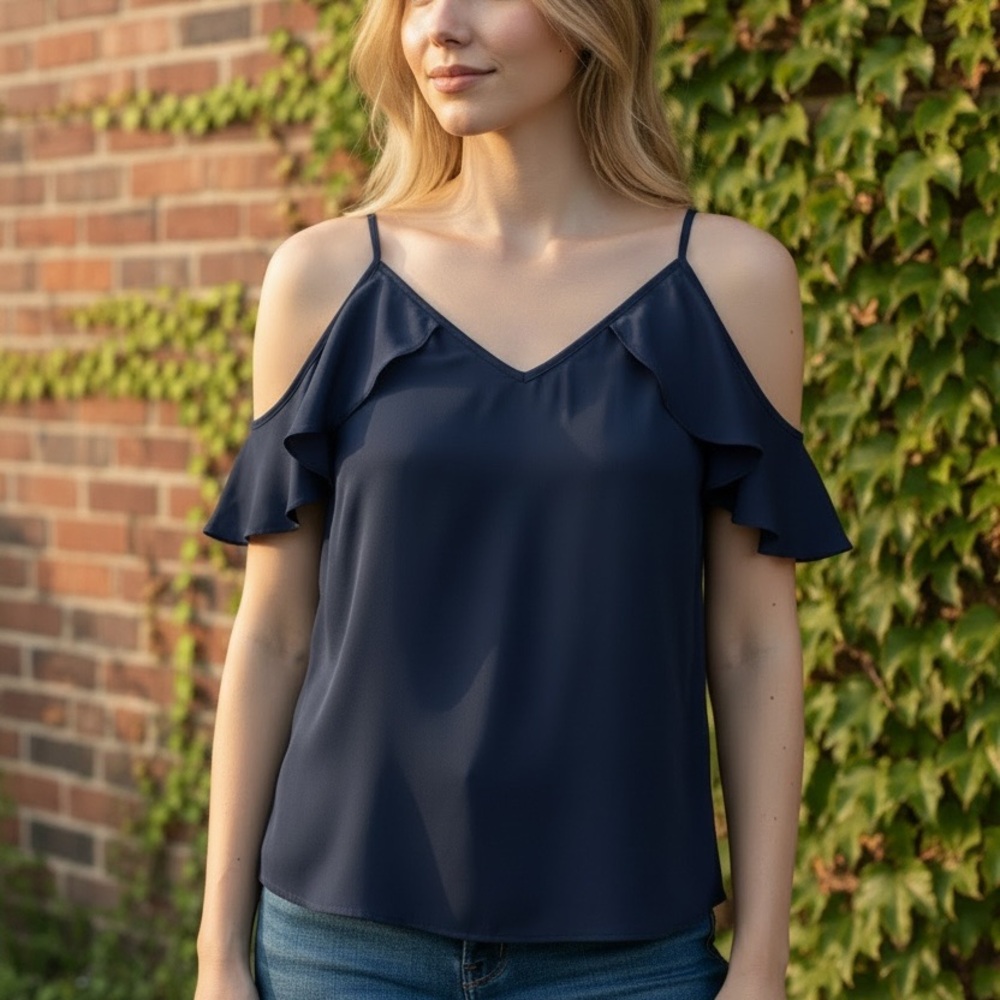 Pinko Dark Blue Ruffle Halter Blouse